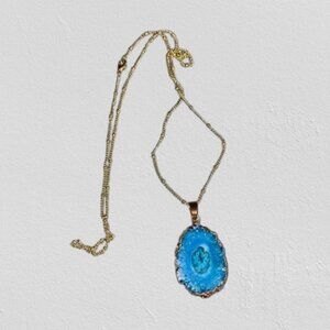 Turquoise and gold long pendant fashion necklace